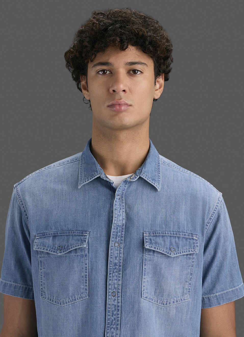 Men Blue Short Sleeve Denim Shirt, , large image number 4