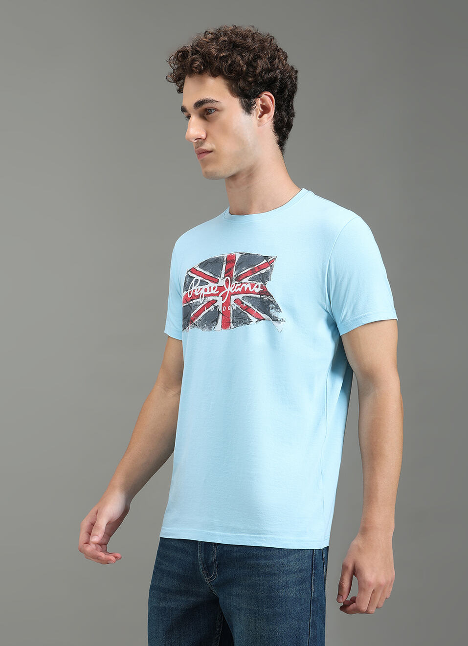 Men Blue Graphic Slim Fit T-shirt, , large image number 7