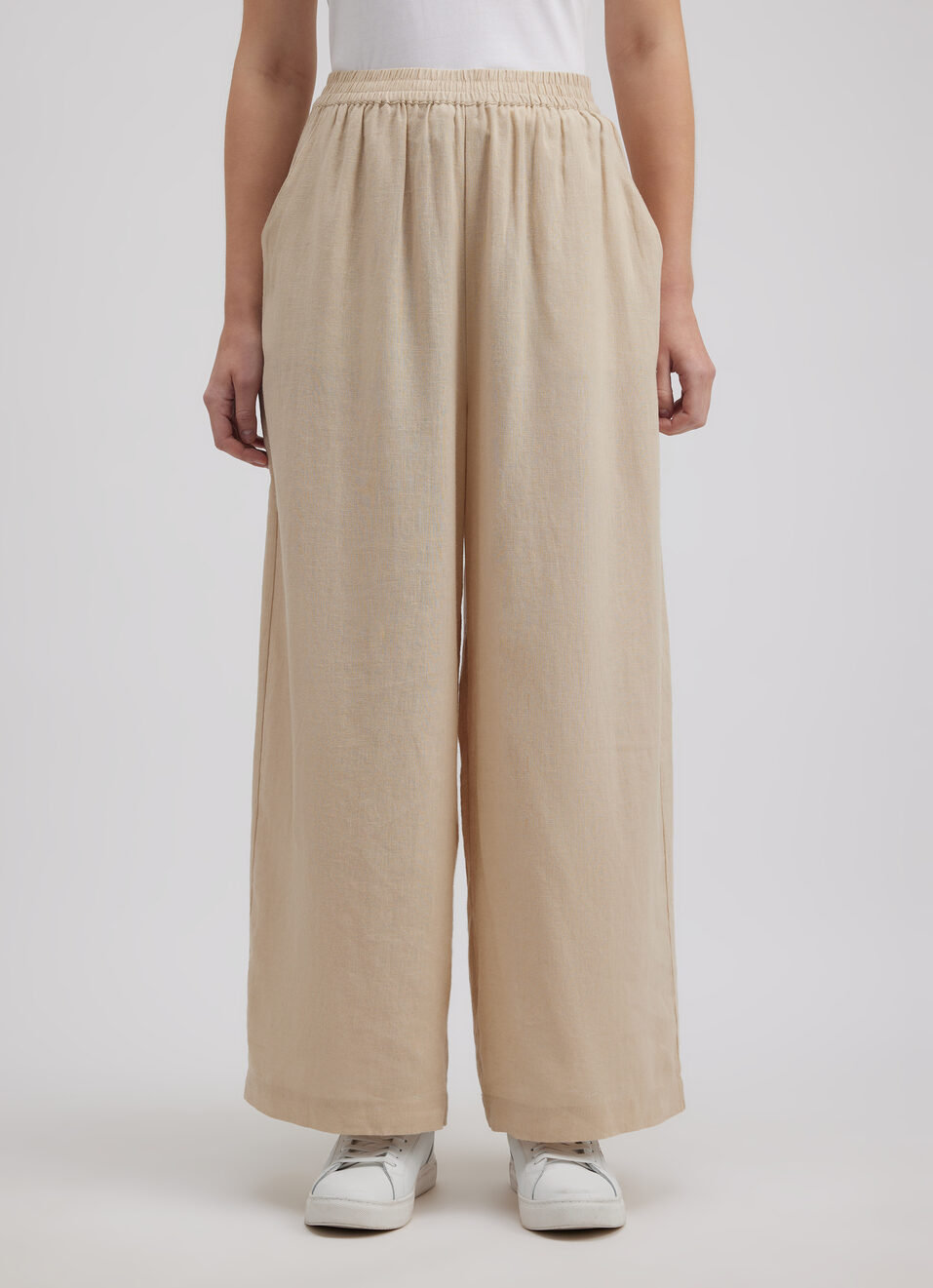 Women Beige High Rise Wide Leg Pants, , large image number 1