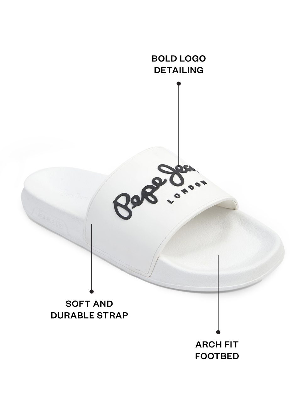 White Lightweight Beach Slides With Logo Print, , large image number 1