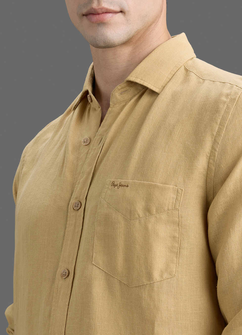 Men Khaki Solid Long Sleeve Shirt, , large image number 1