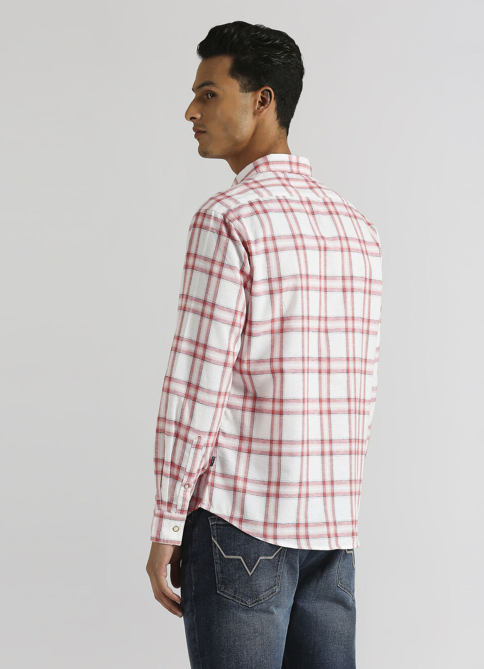 Peach Yarn Dyed Checks Long Sleeve Shirt, , large image number 2