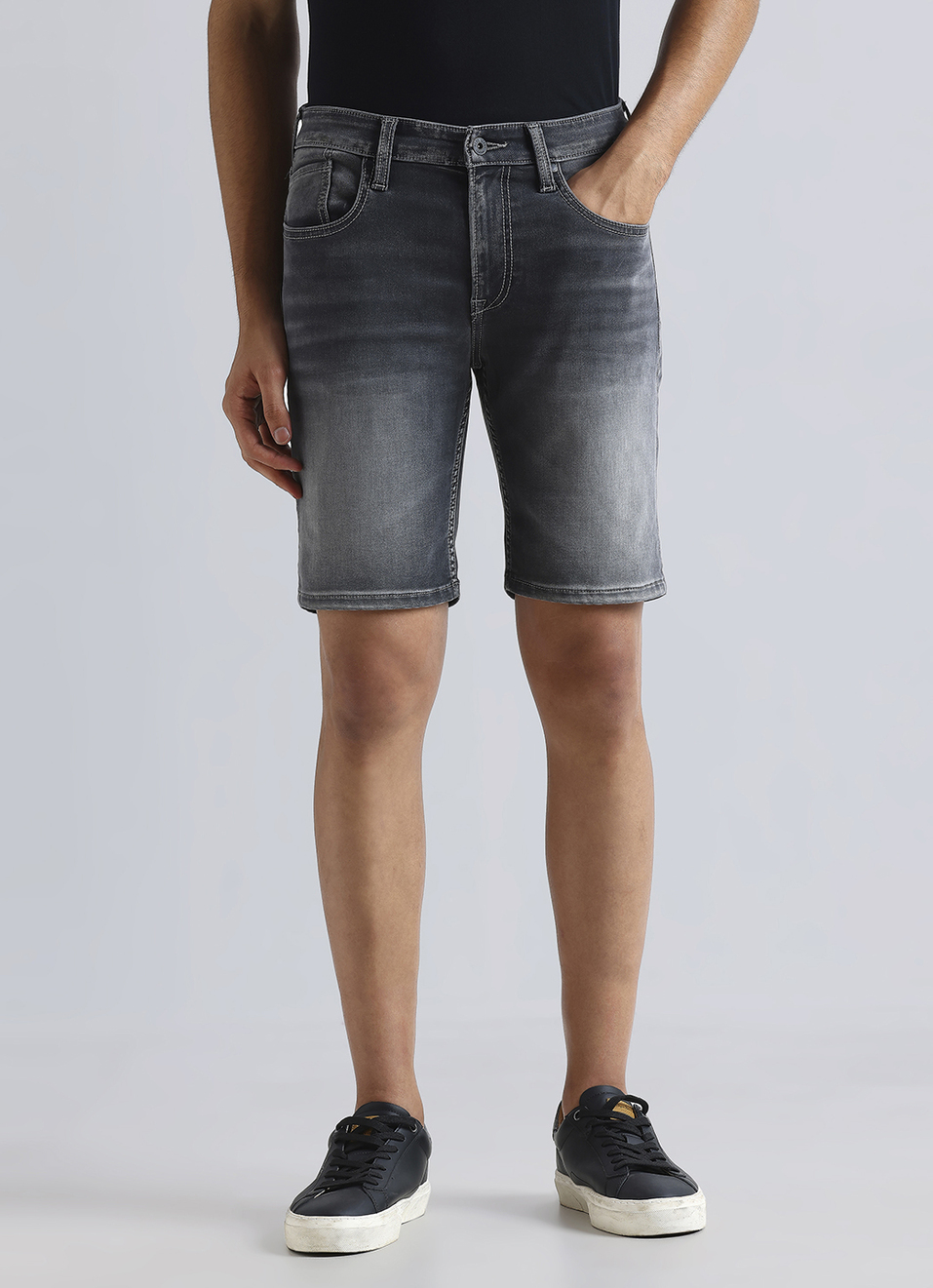 Black Mid Waist Denim Shorts, , large image number 2