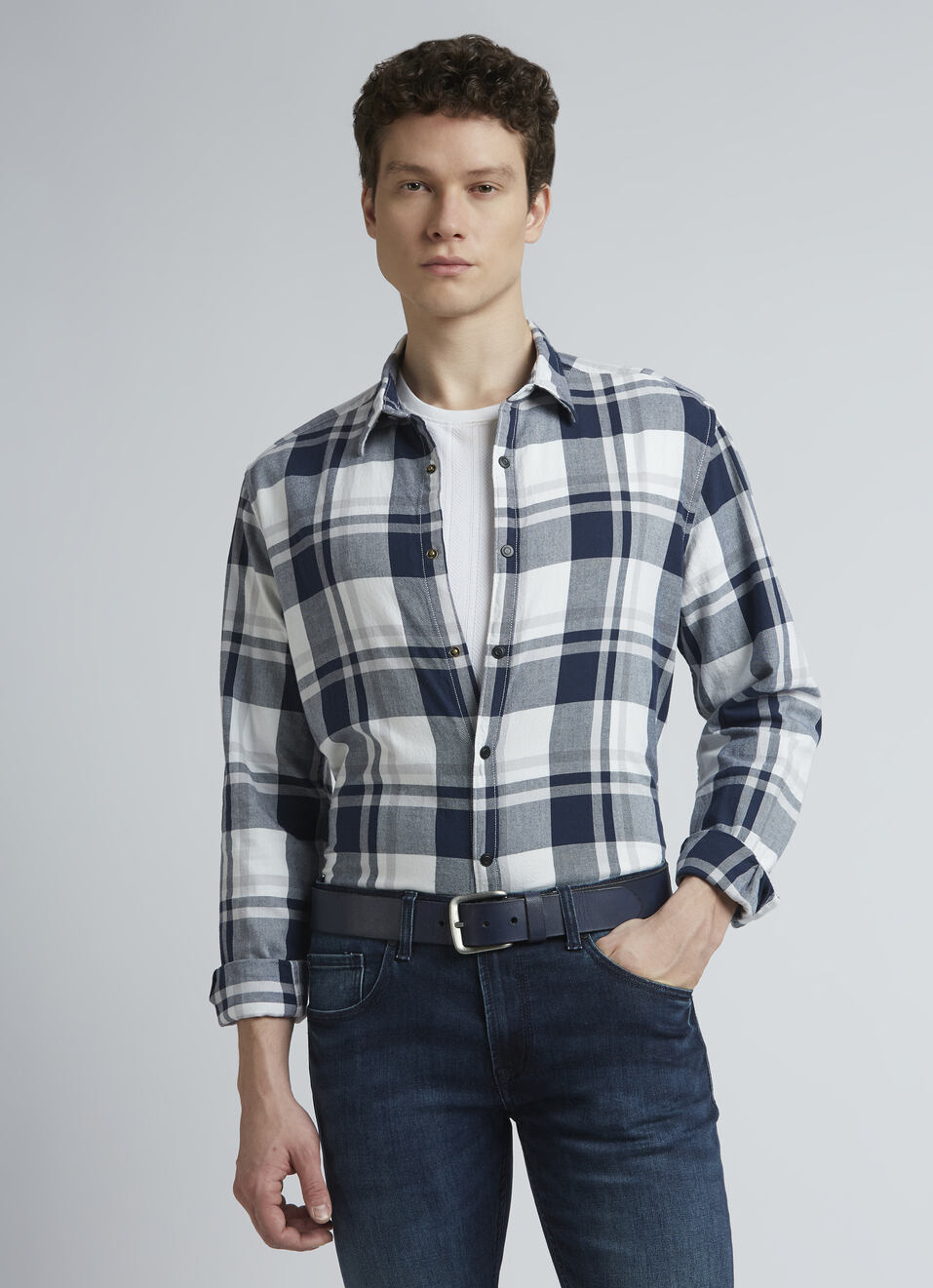 Navy Checks Full Sleeve Shirt, , large image number 0