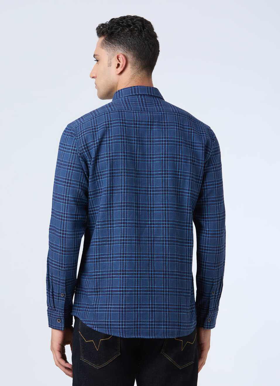 Men Teal Blue Check Full Sleeve Shirt, , large image number 2