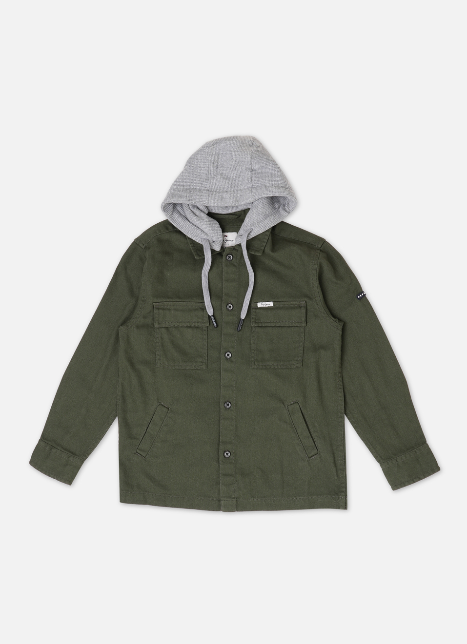 Boys Green Solid Long Sleeve Hooded Shirt, , large image number 0
