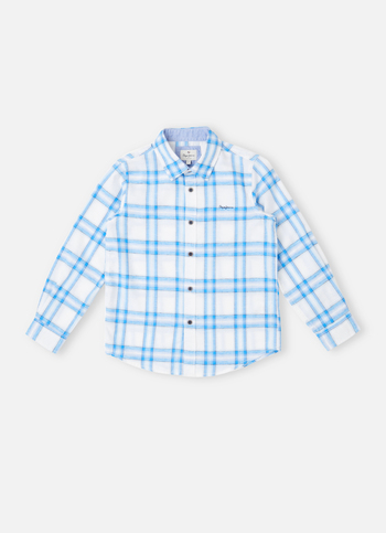 Boys Aqua Checks Yarn Dyed Long Sleeve Shirt
