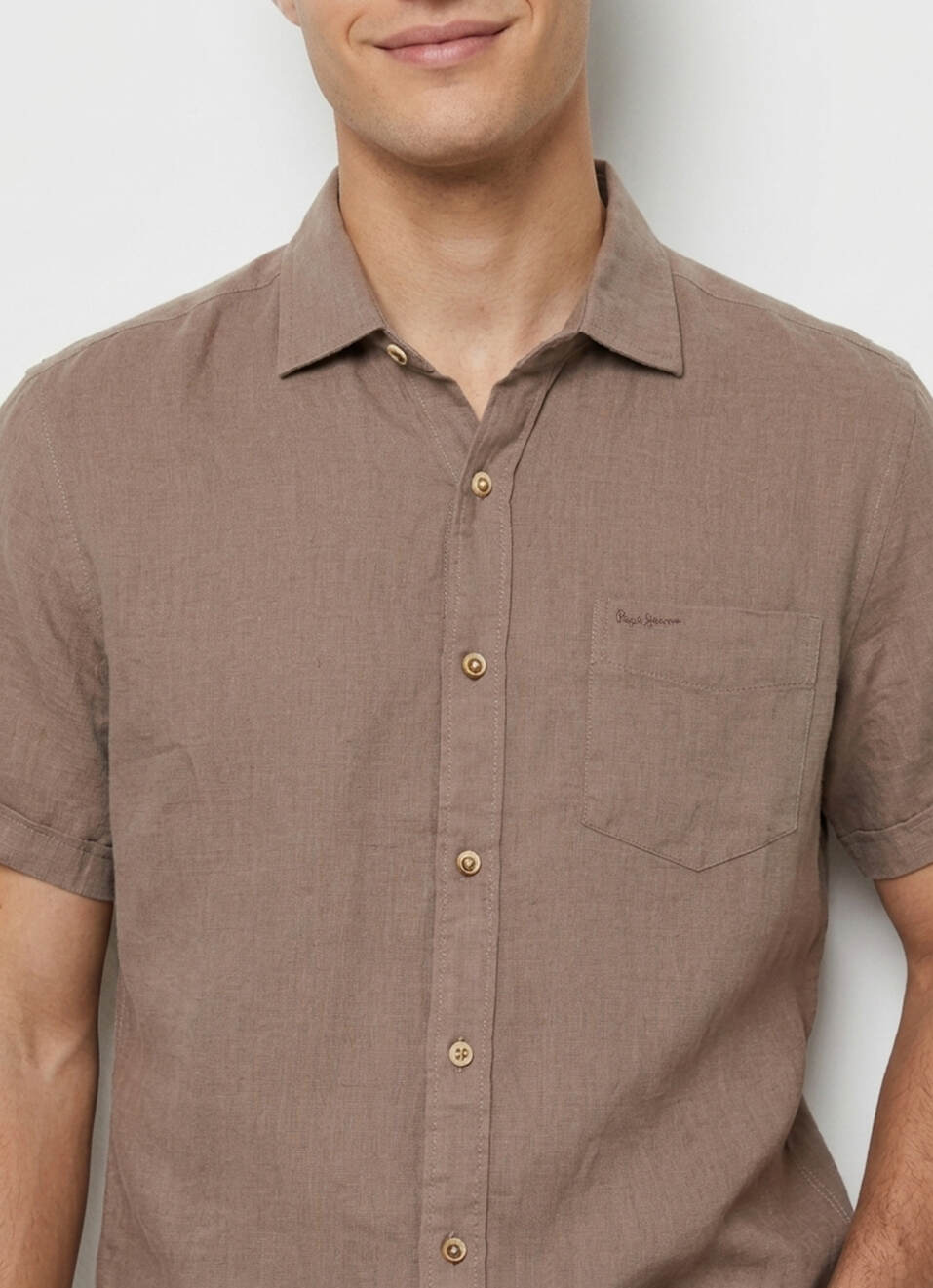 Men Brown Solid Pure Linen Short Sleeve Shirt, , large image number 4
