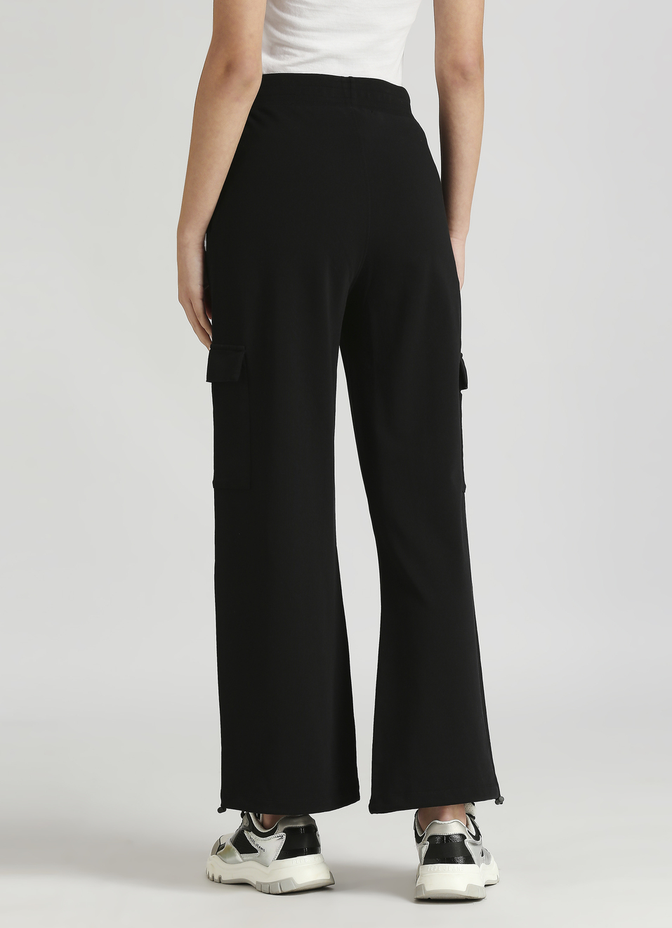 Black Reflective Print Wide Leg Joggers , , large image number 2