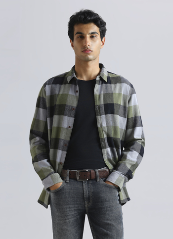 Olive Checked Full Sleeve Shirt
