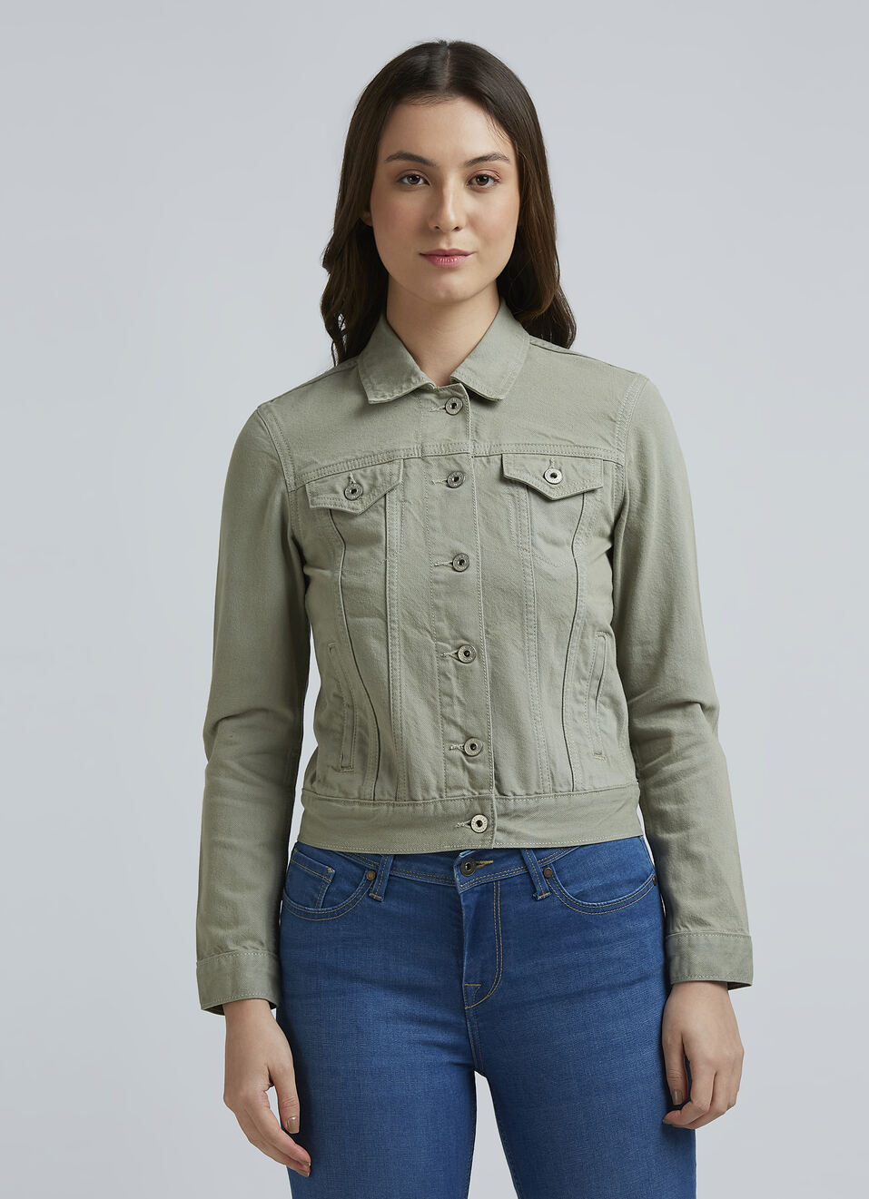 Green Full Sleeve Denim Jacket, , large image number 1