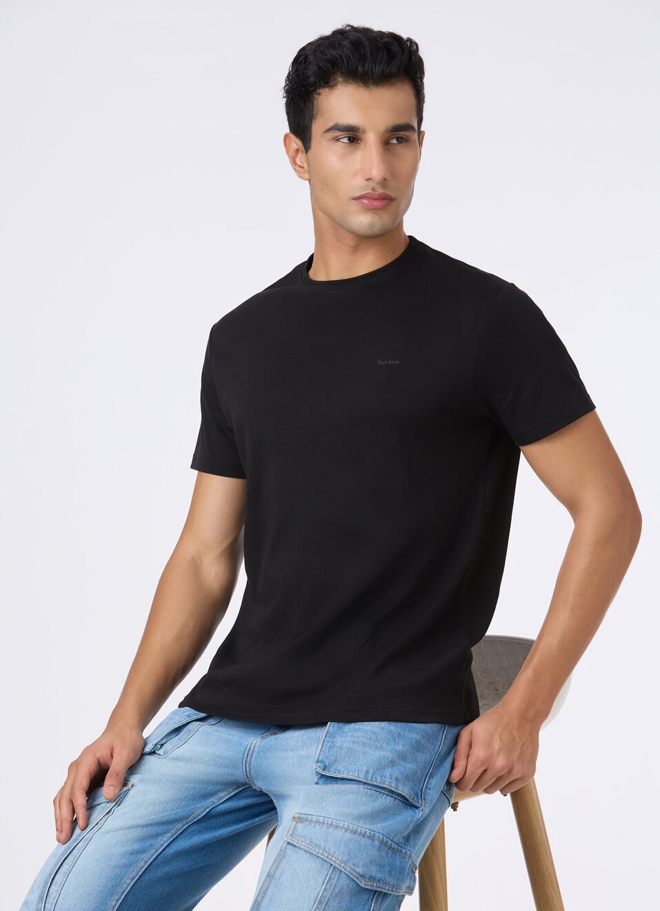 Men Black Supima Cotton Slim  Shoer Sleeve T-shirt, , large image number 0