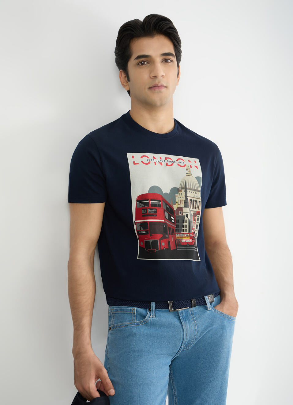 Men Navy Slim Graphic T-shirt, , large image number 0