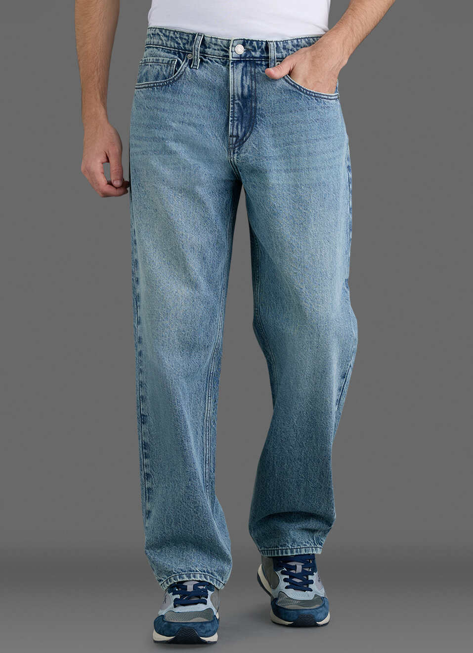 Men Blue Baggy Fit Mid Rise Jeans, , large image number 2