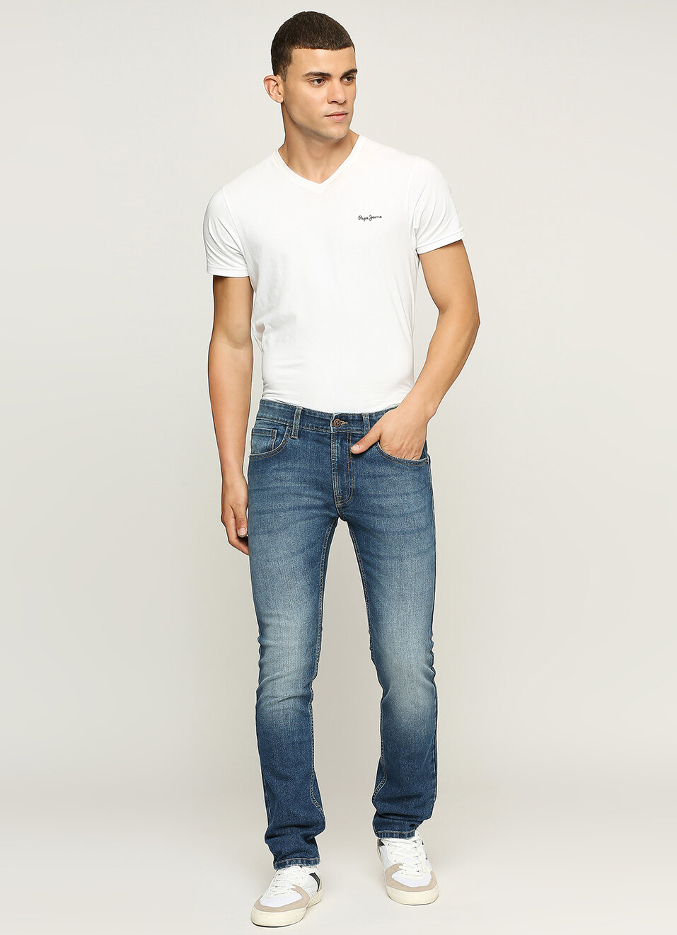Vapour Blue Mid Rise Slim Fit Jeans, , large image number 1