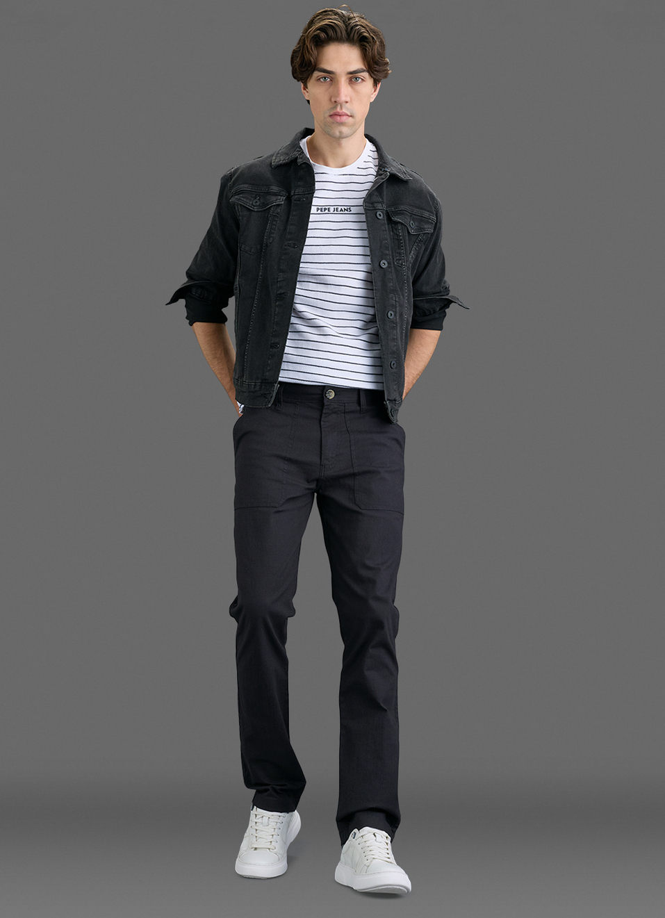 Men Black Straight Chinos, , large image number 1