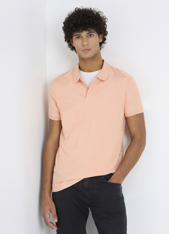 Men Light Orange Typographic Print Short Sleeve Polo