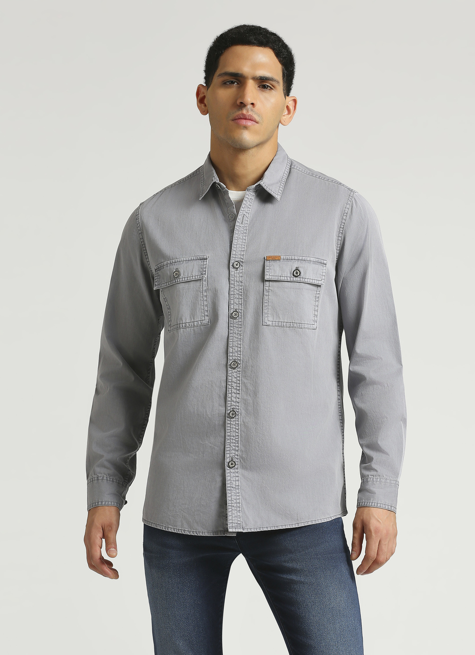 Green Over Dyed Double Pocket Long Sleeve Shirt, , large image number 1