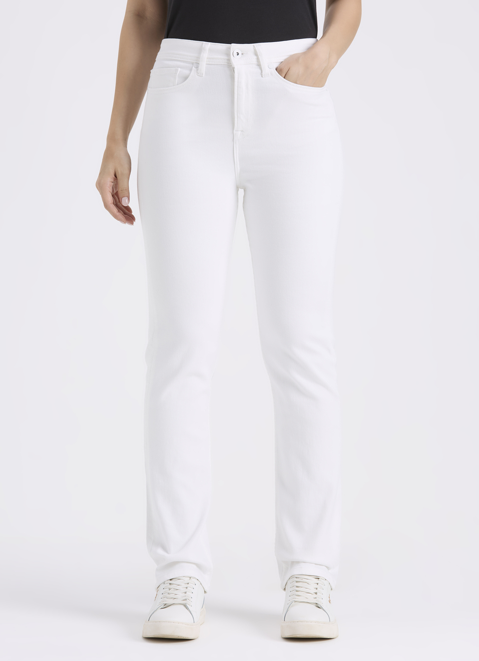 Women White Straight Fit High Rise Jeans , , large image number 1
