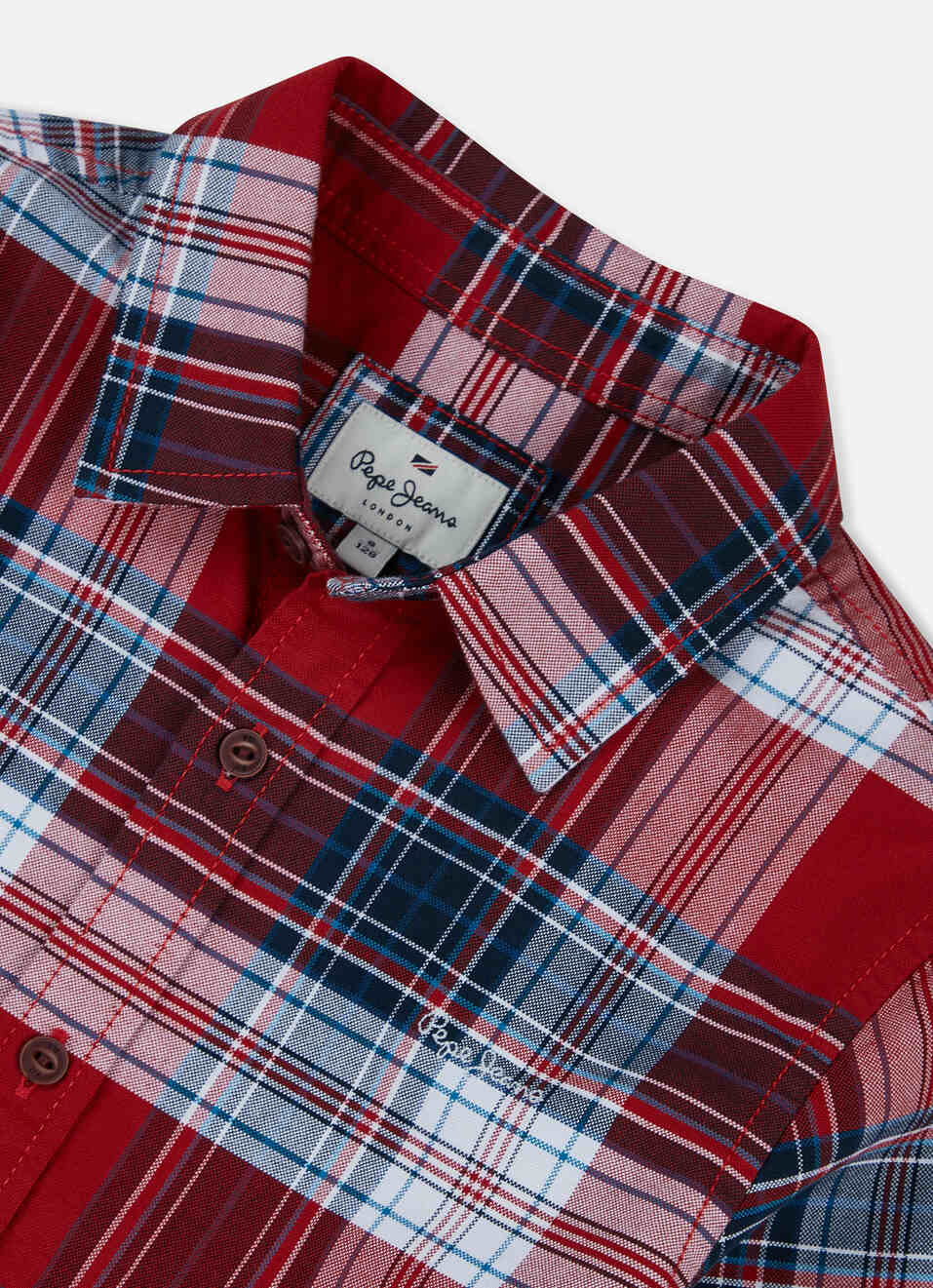 Boys Red Check Full Sleeve Oxford Shirt, , large image number 2