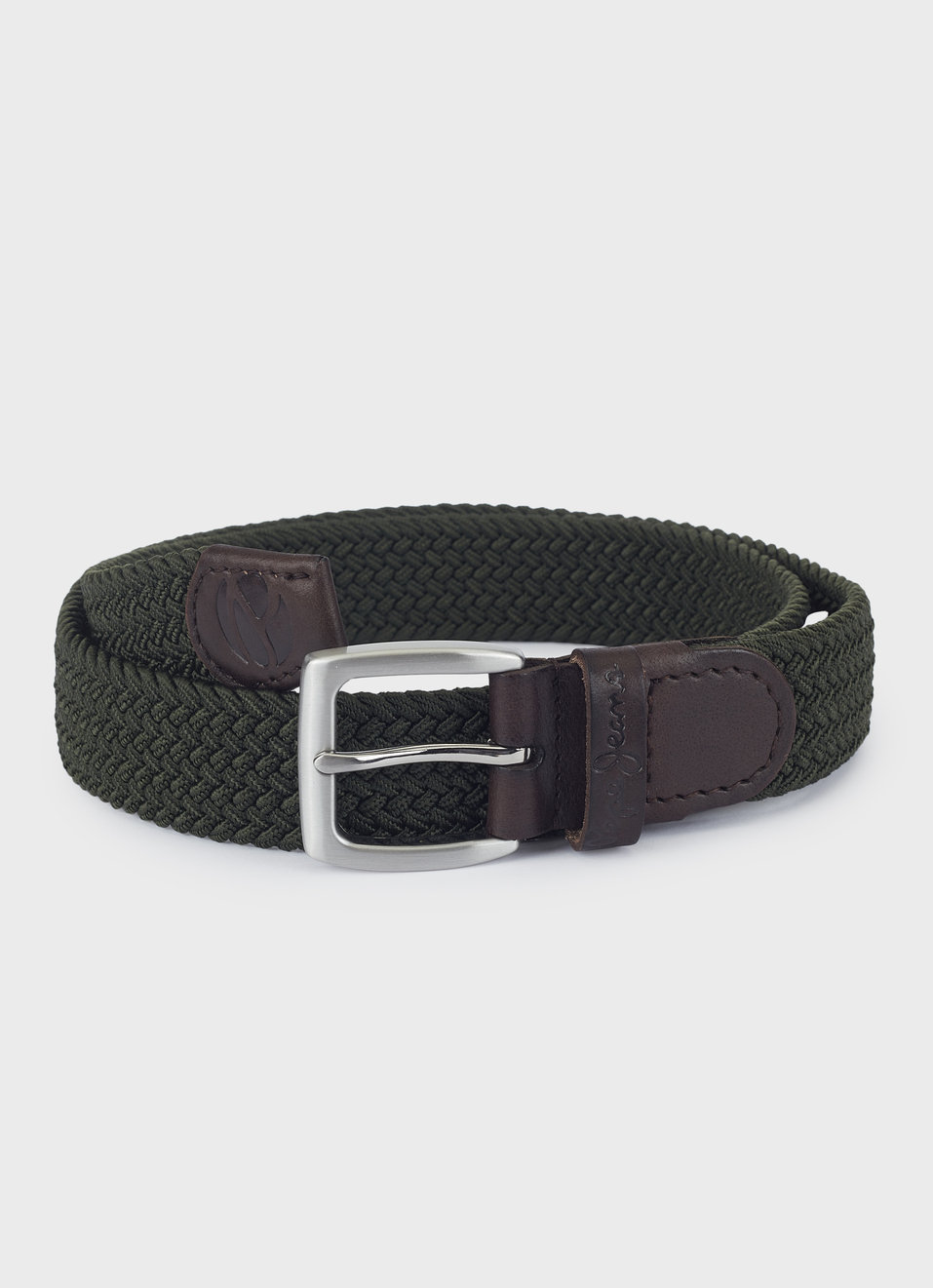 Men Braided Stretch Belt In Green With Leather Trim, , large image number 0