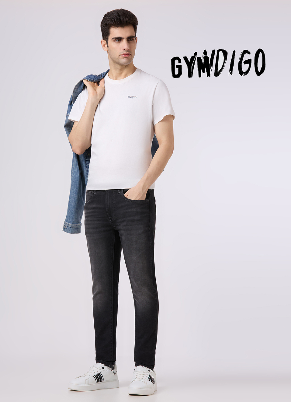 Men Black Mid Rise Slim Fit Gymindigo Jeans, , large image number 1
