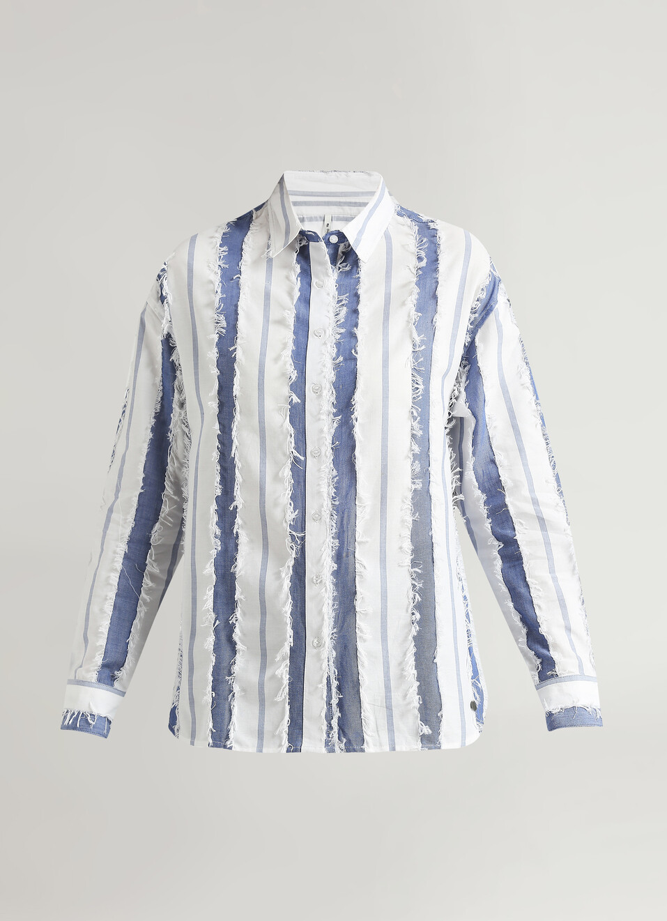 Blue Oversized Stripes Self Design Long Sleeve Shirt, , large image number 6