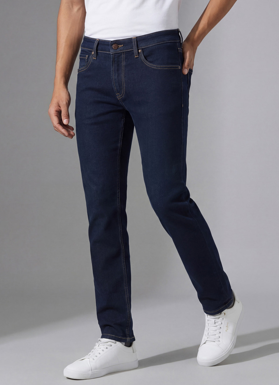 Men Dark Indigo Mid Rise Slim Fit Stretchable Jeans, , large image number 0