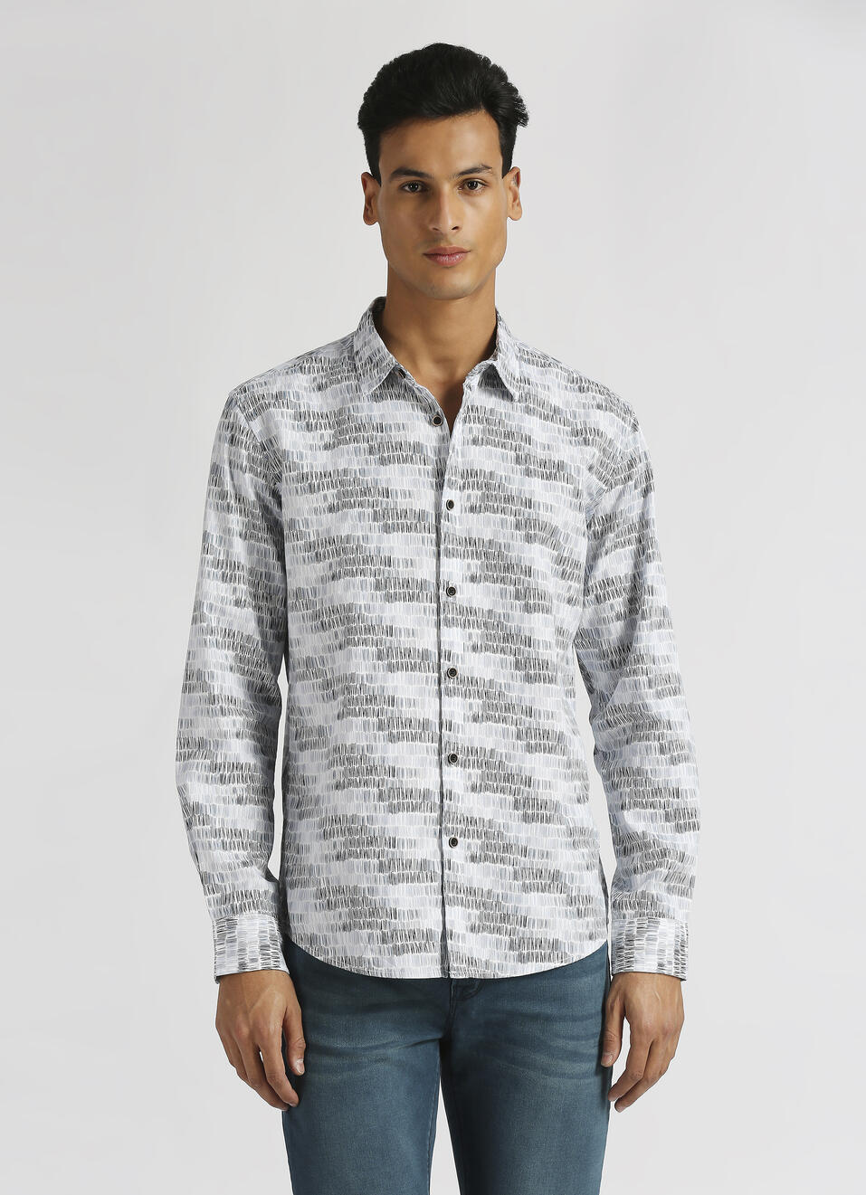 Grey All Over Print Twill Long Sleeve Shirt, , large image number 1
