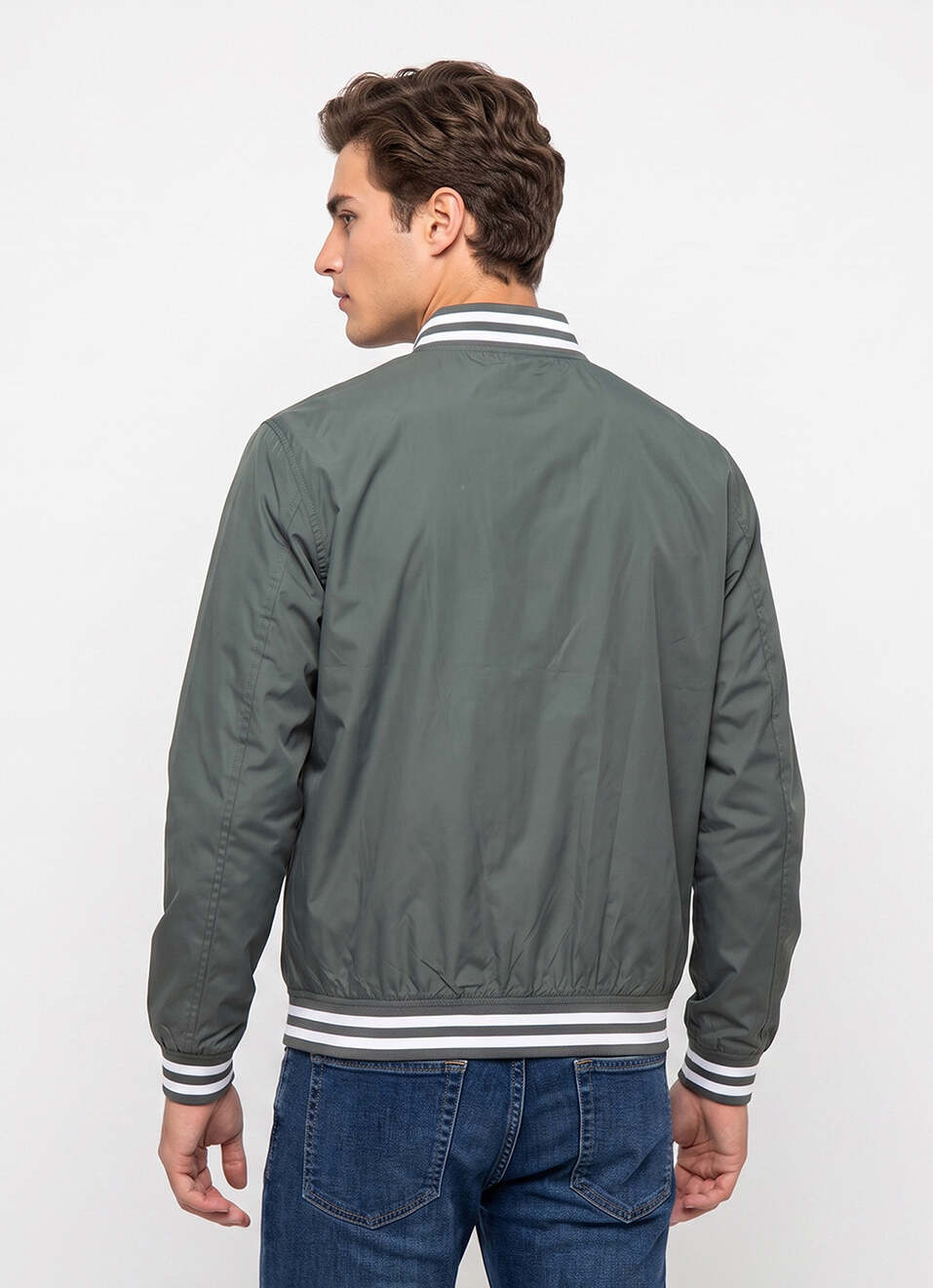 Men Green Solid Baseball Collar Long Sleeve Jacket, , large image number 2