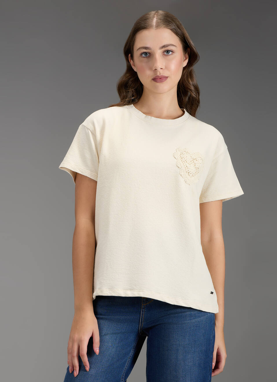 Women Beige Embroidered Comfort Fit T-shirt, , large image number 5