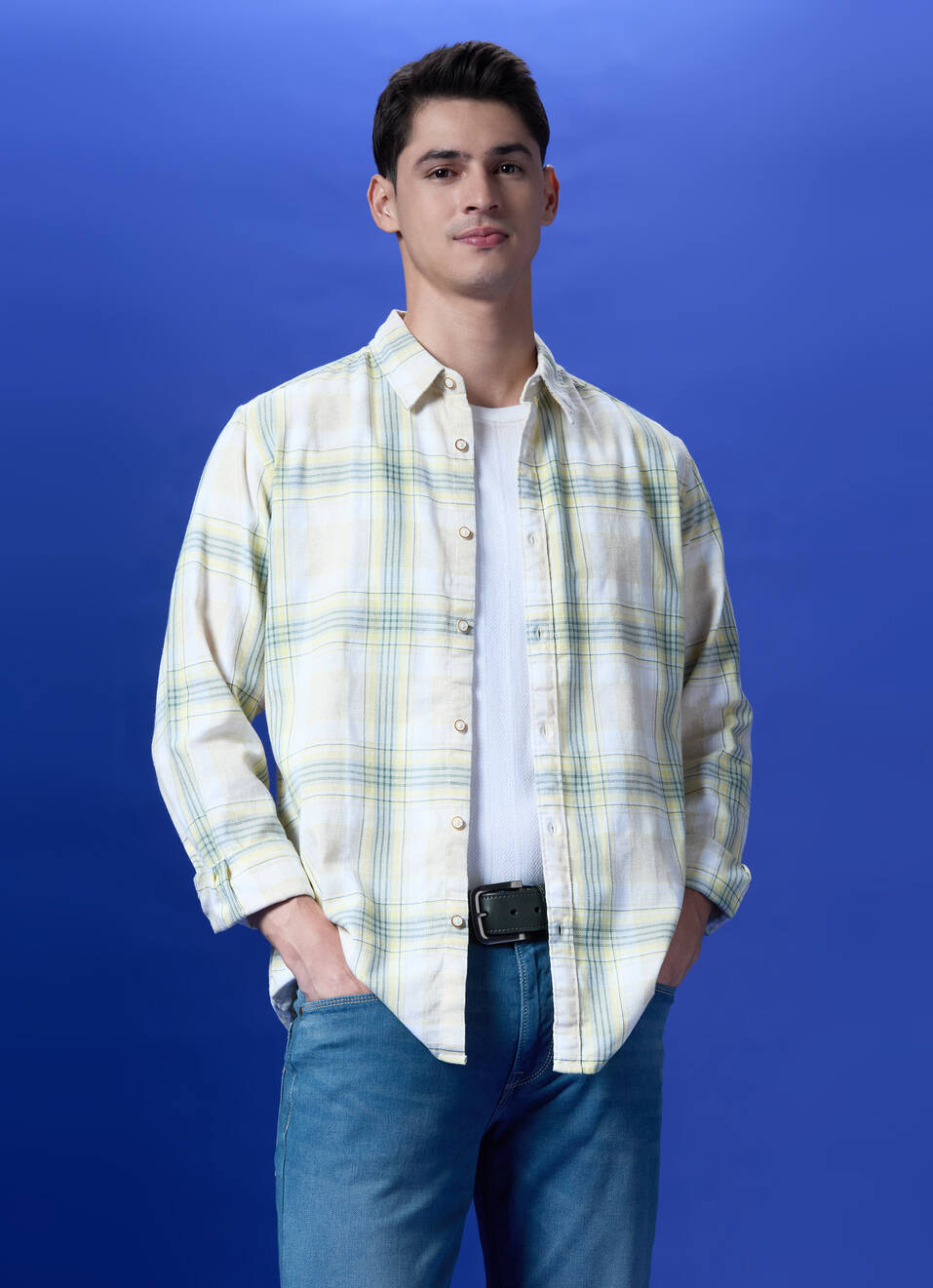 Beige Check Full Sleeve Shirt, , large image number 0