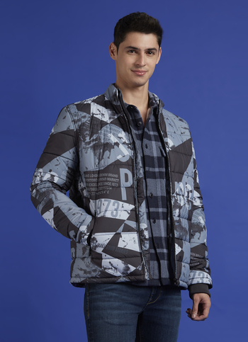 Black Abstract Print Full Sleeve Bomber Jacket