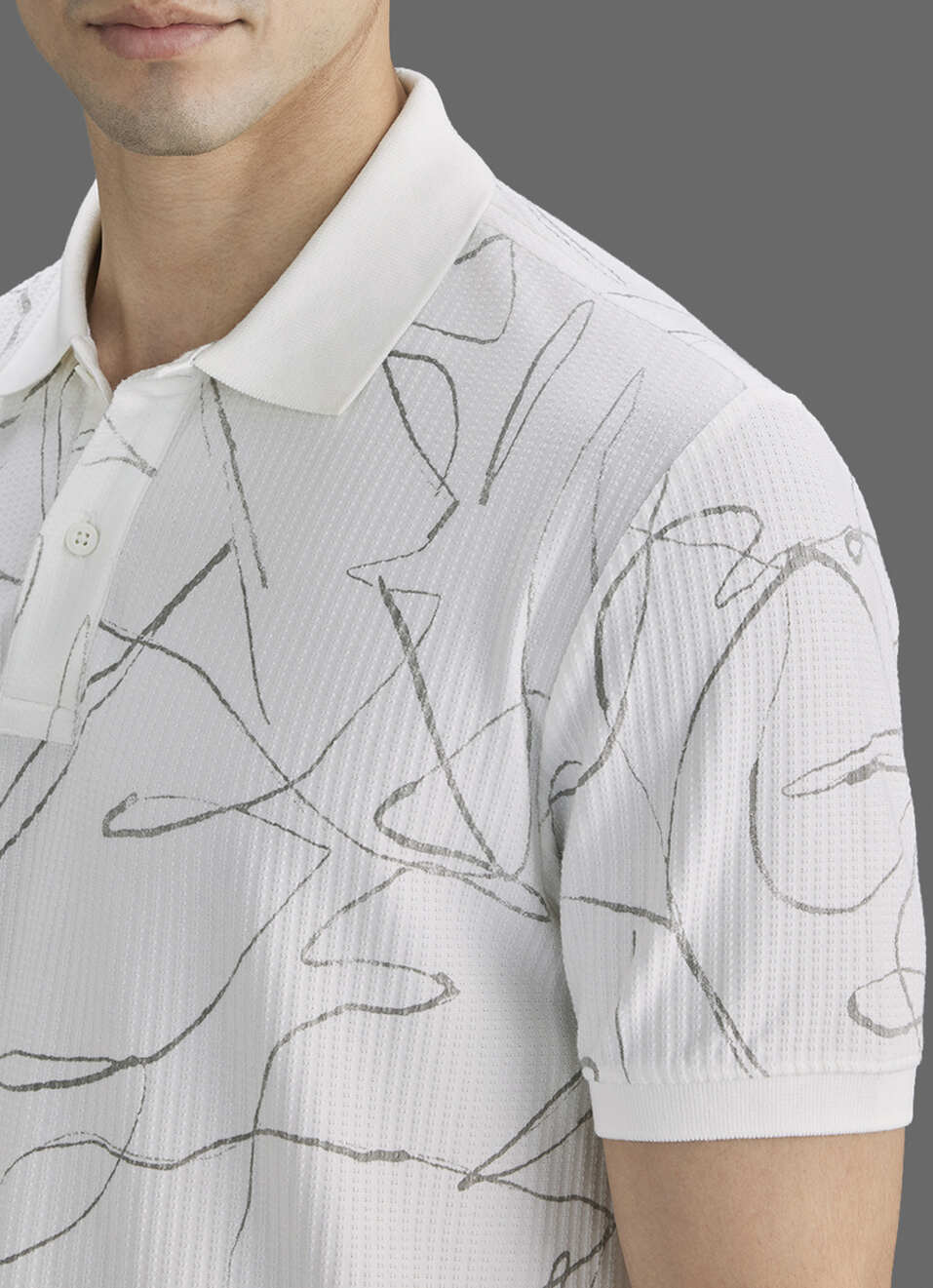 Men Off White Printed Polo Collar T-shirt, , large image number 1
