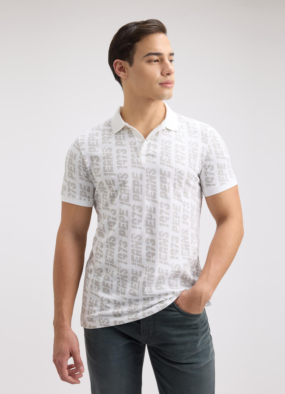 Men White Typographic Print Short Sleeve Polo, , large image number 1