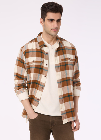 Men Brown Check Flannel Full Sleeve Shirt