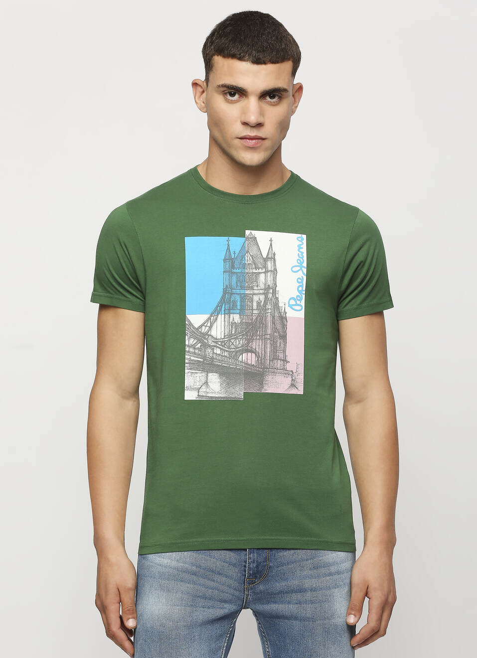 Green Printed Short Sleeve Tee, , large image number 1