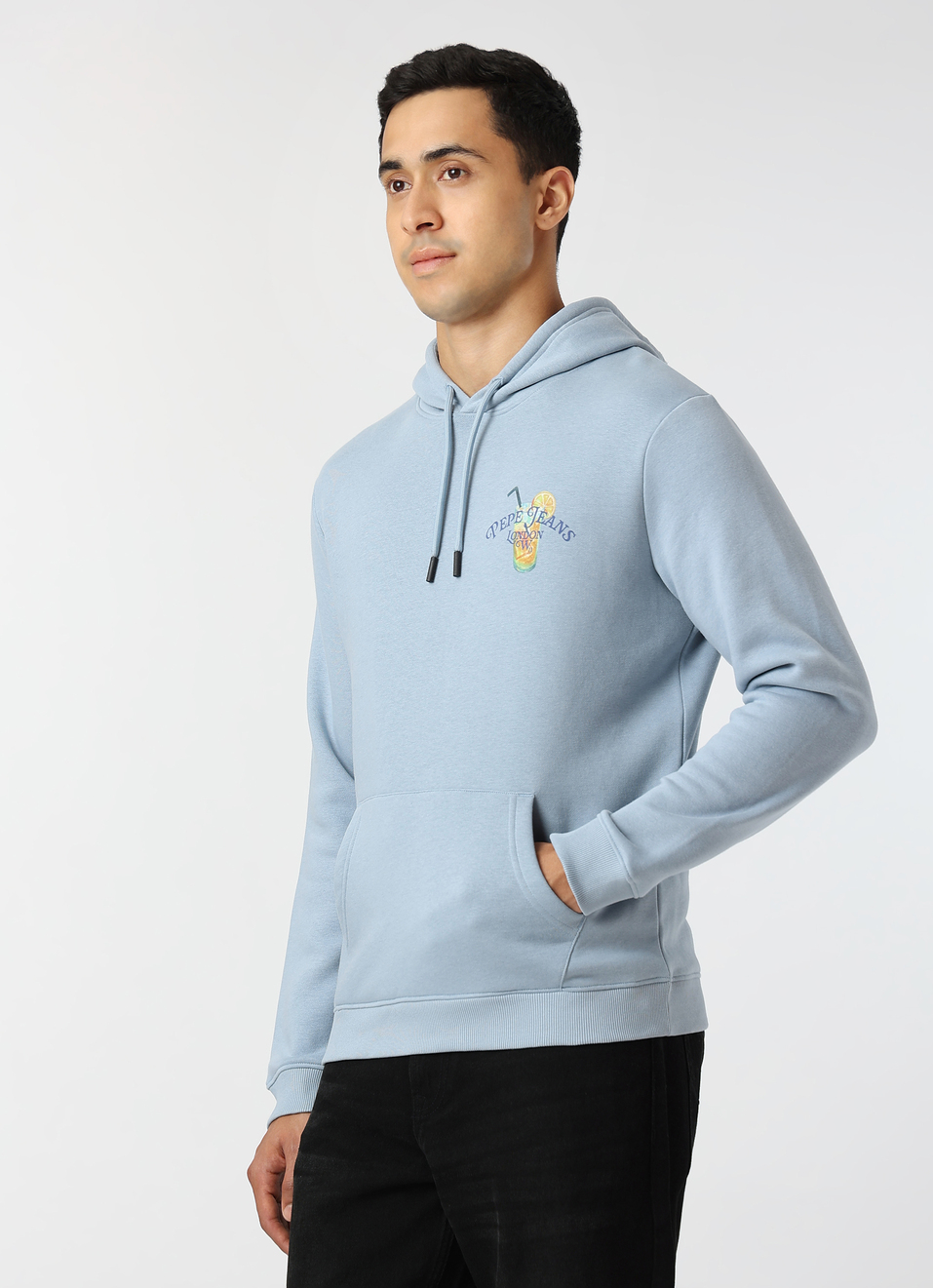 Men Blue Graphic Print Regular Fit Cotton Hoodie, , large image number 3