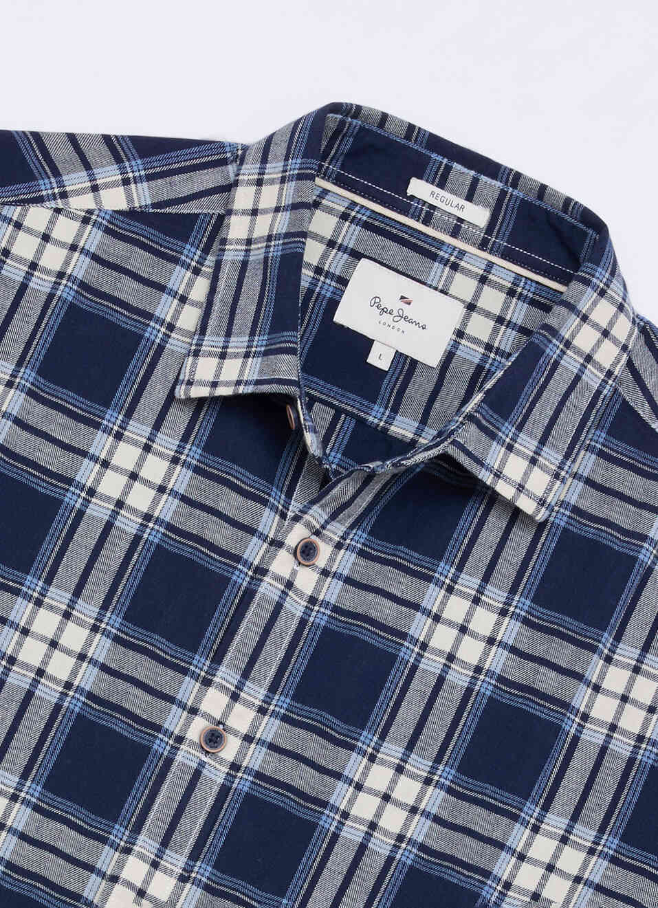 Men Blue Checked Herringbone Long Sleeve Shirt, , large image number 6