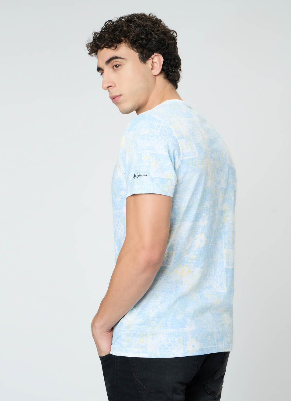 Men Sky Blue Printed Slim Fit T-shirt, , large image number 2