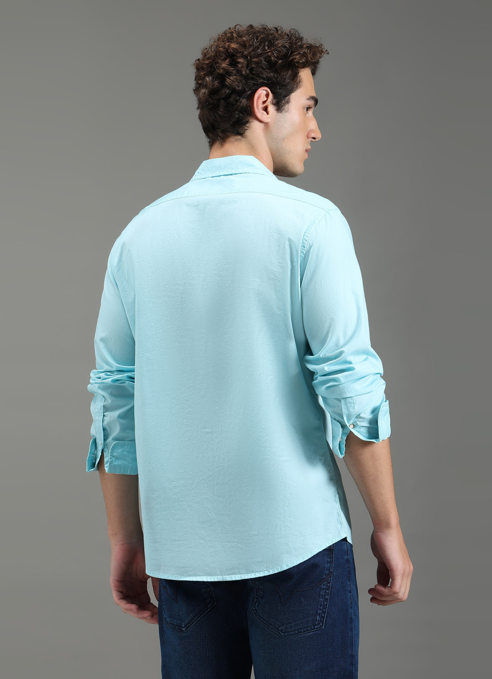 Men Aqua Blue Solid Shirt, , large image number 2