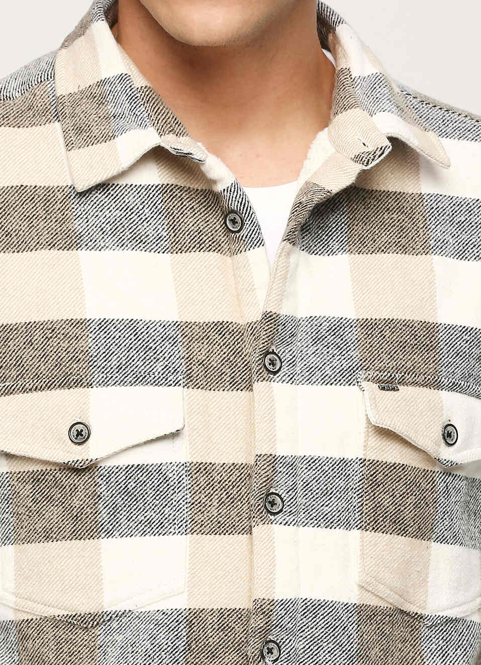 Ecru Checks Long Sleeve Shirt, , large image number 4