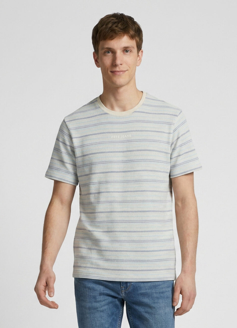 Men White Striped Relaxed Fit Short Sleeve T-shirt, , large image number 1