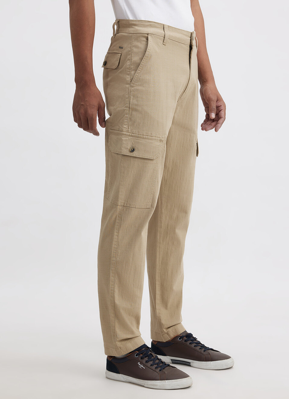 Men Beige Mid Rise Overdyed Stretch Cargos, , large image number 2