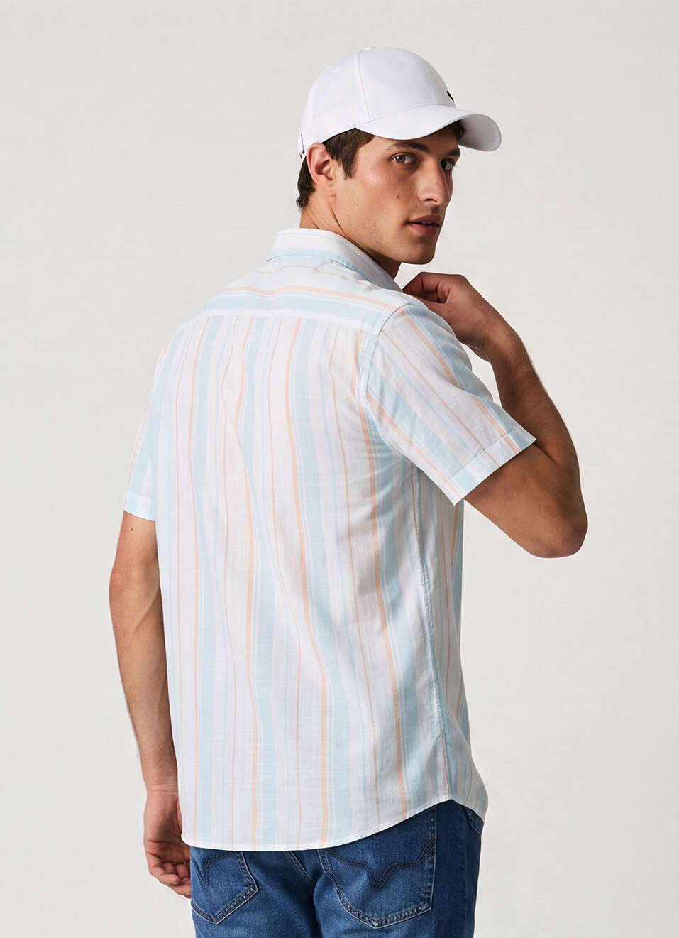 Men Blue Striped Short Sleeve Shirt, , large image number 2