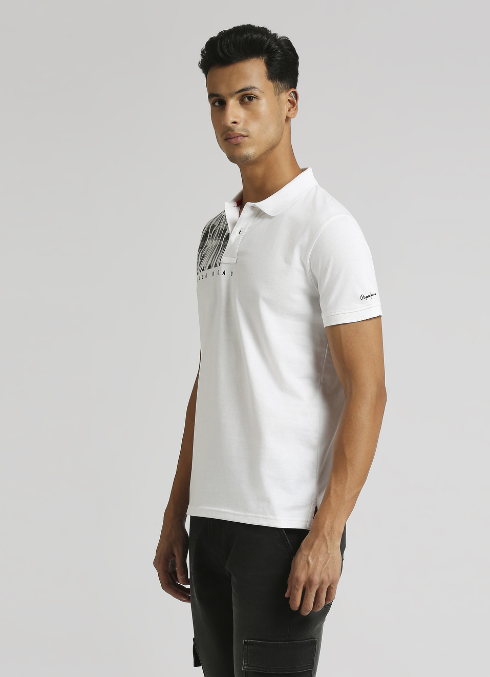 White Trendy Graphic Print Short Sleeve Polo , , large image number 3