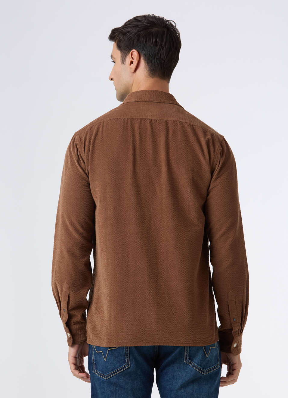 Men Brown Textured Shirt With Dual Flap Pocket, , large image number 2