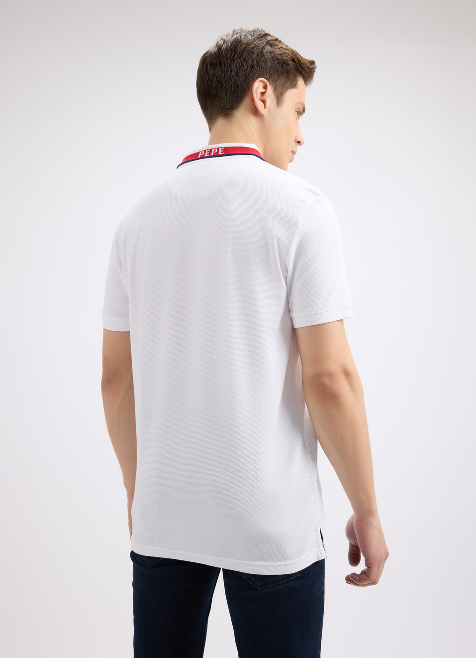 Men White Branded Collar Short Sleeve Polo, , large image number 2