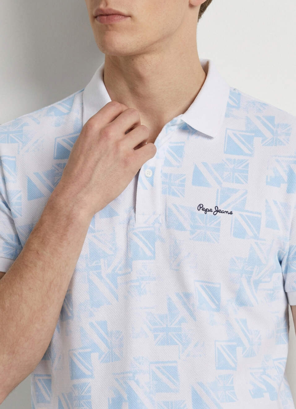 Men White Printed Polo Collar T-shirt, , large image number 4