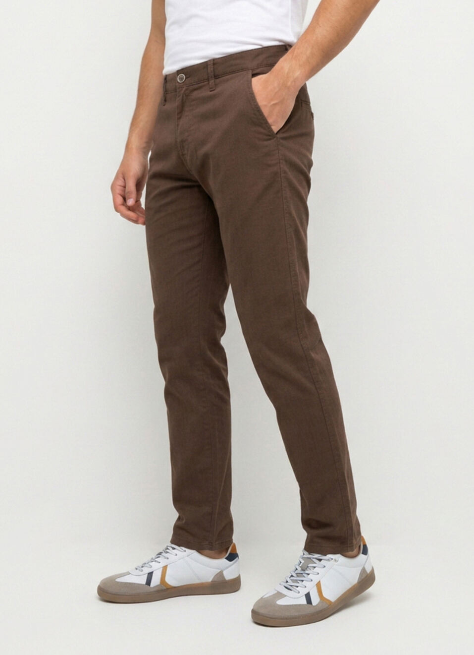 Men Brown Straight Chinos, , large image number 0